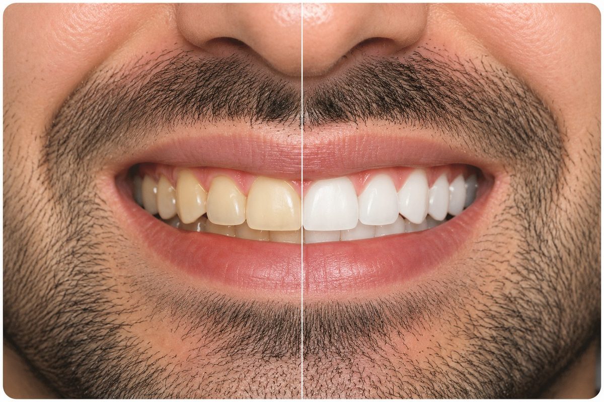 Antes y después de blanqueamiento dental